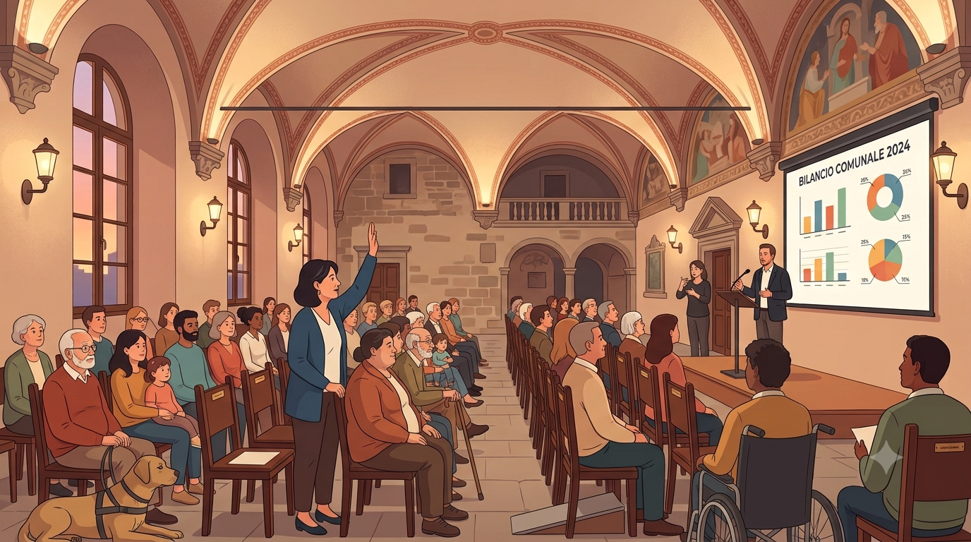Illustrazione di un incontro pubblico nella sala consiliare